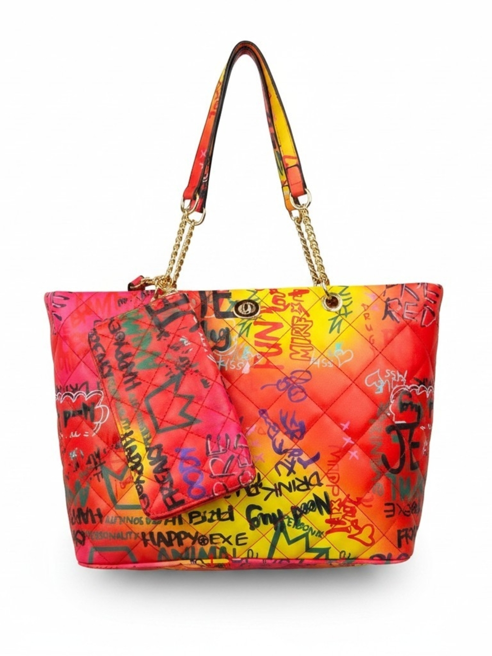 Graphic Quilted Graffiti Tote Bag/with Matching FREE WALLET also  BAG CHARM🎉NWT